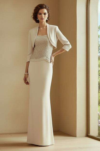Beaded Column Gown with Cropped Jacket