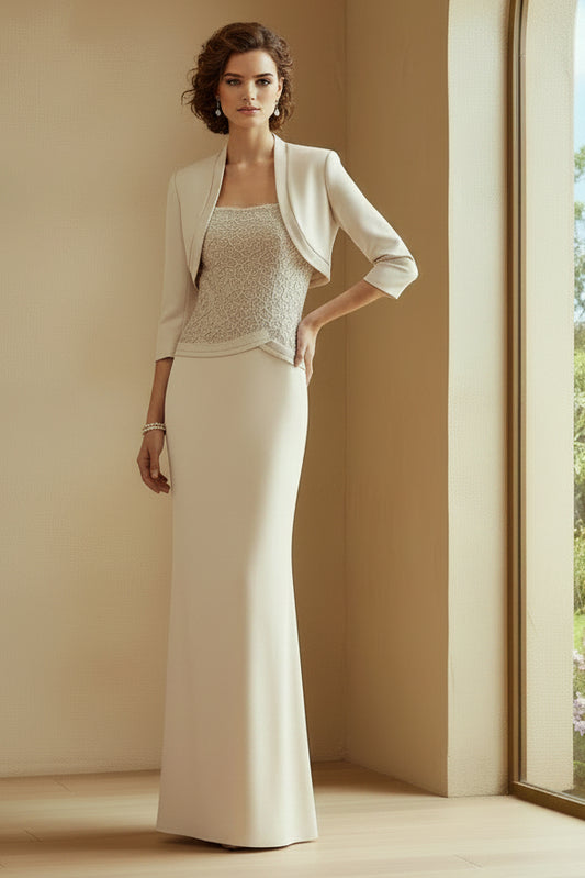 Beaded Column Gown with Cropped Jacket