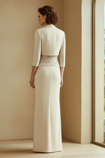 Beaded Column Gown with Cropped Jacket