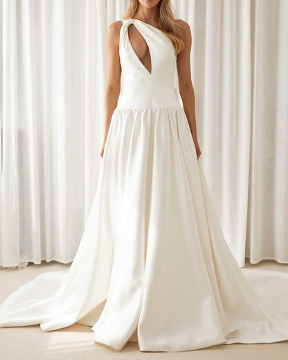 One-Shoulder Cutout Wedding Dress with Train