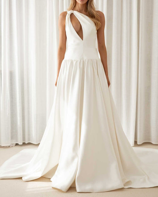 One-Shoulder Cutout Wedding Dress with Train