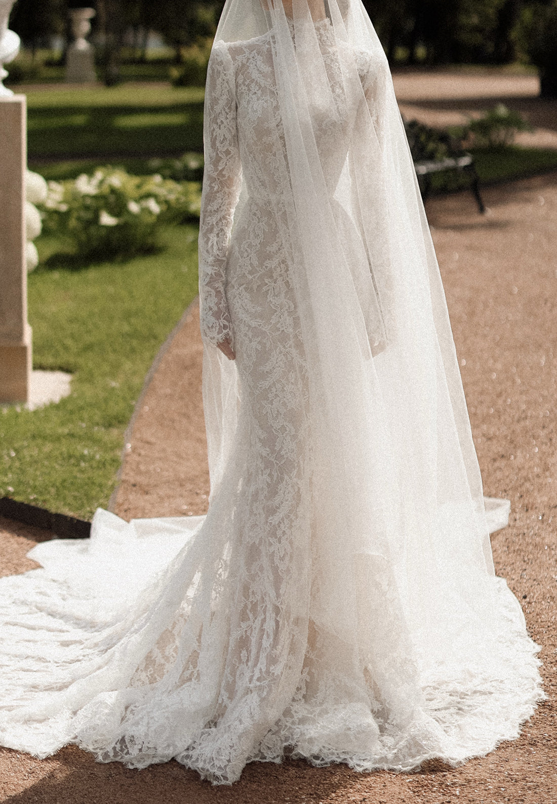 High-Neck Lace Long-Sleeve Wedding Dress