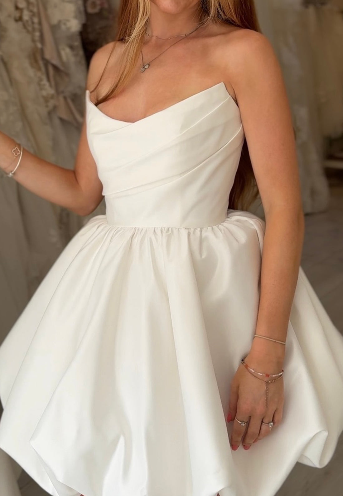 Strapless Pleated Bodice Bubble Mini Dress