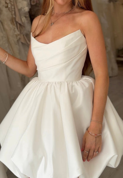 Strapless Pleated Bodice Bubble Mini Dress