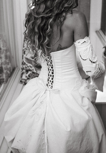 Corset Ball Gown Wedding Dress with Cutout Sleeves