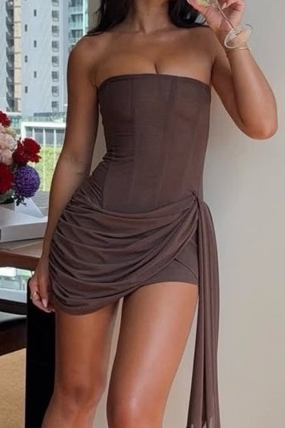 Strapless Corset Mini Dress with Draped Side Sash