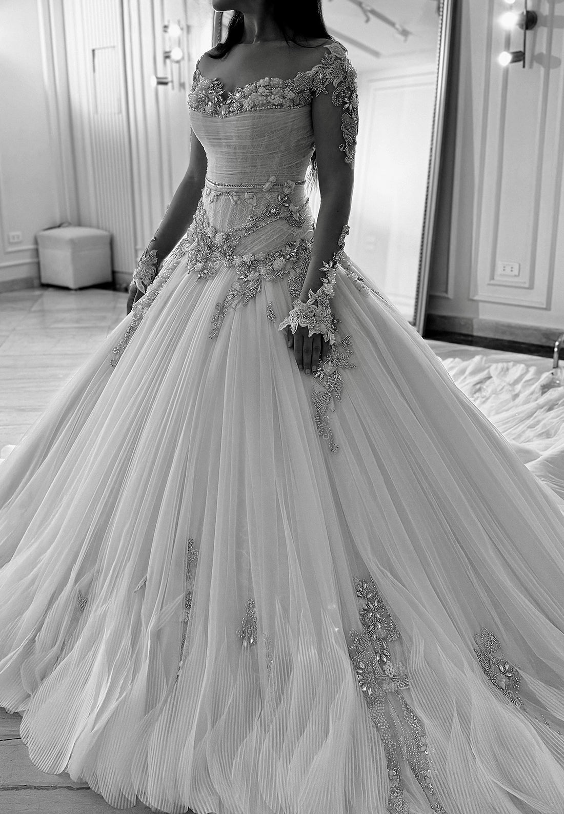 Pleated Tulle Ball Gown Wedding Dress