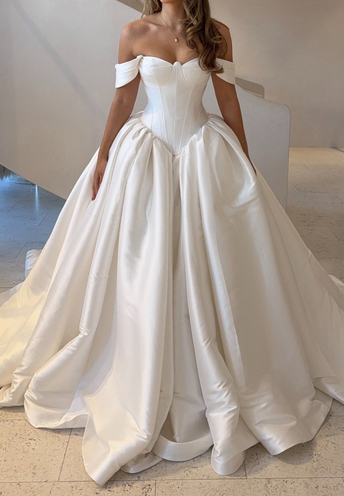 Corset Dropped-Waist Off-Shoulder Ball Gown