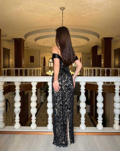 Lace Off-the-Shoulder Corset Maxi Dress