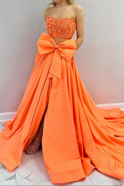 Strapless Two-Piece Ball Gown with Bow Detail