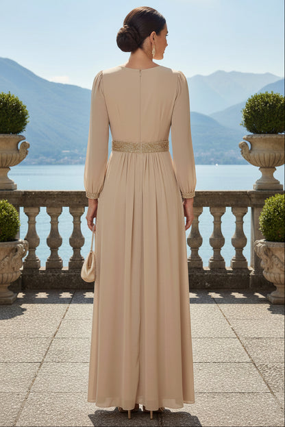 Sequined V-Neck Long Sleeve Maxi Gown