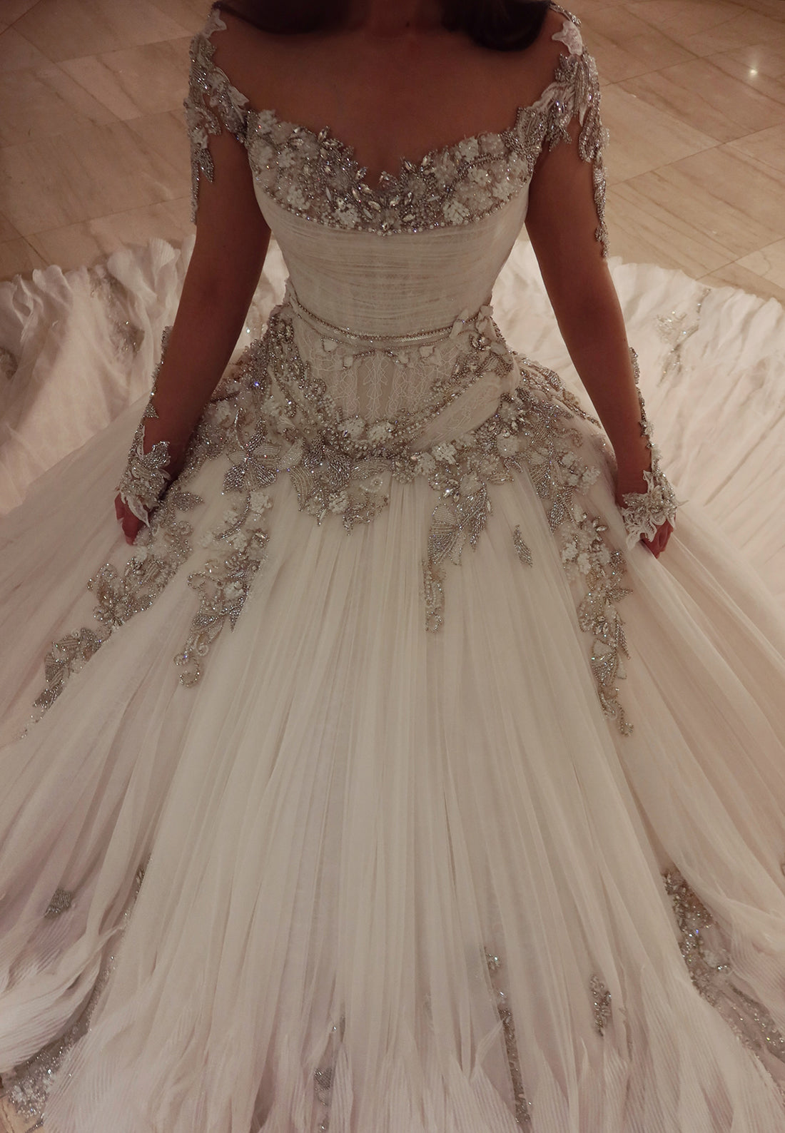Pleated Tulle Ball Gown Wedding Dress