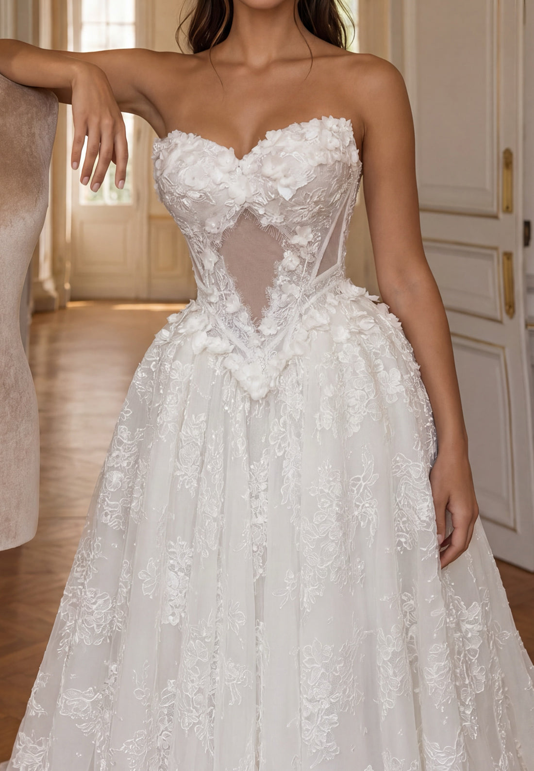 Floral Lace Ball Gown Wedding Dress with Corset