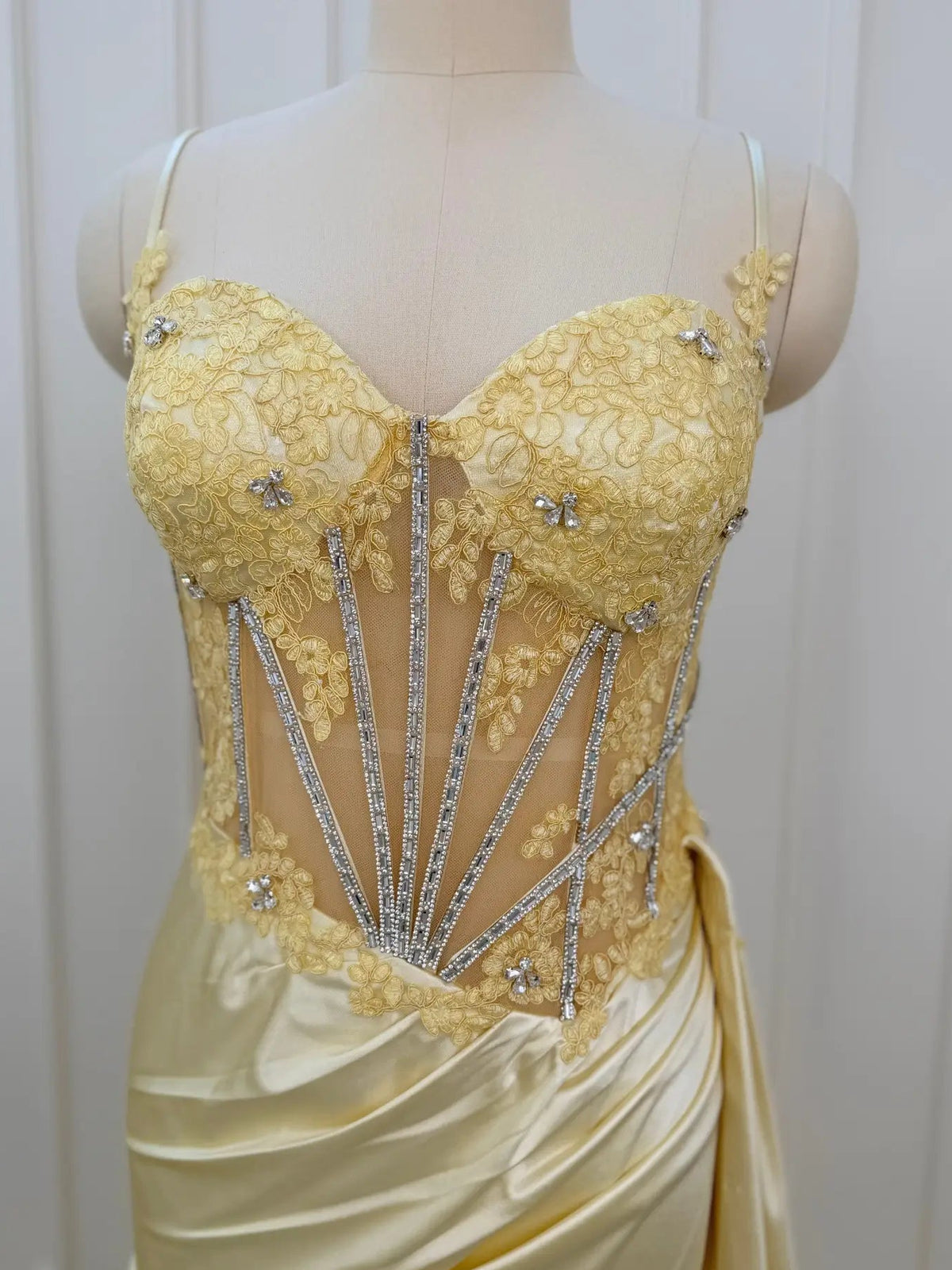 Corset Evening Gown with Slit and Beading