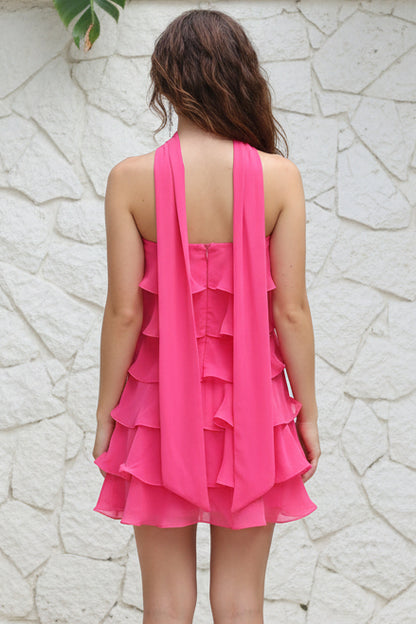 Tiered Ruffle Halter Mini Dress with Open Back