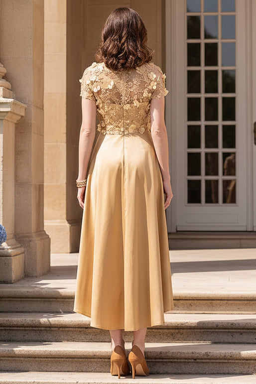 3D Floral Applique High-Low Evening Dress