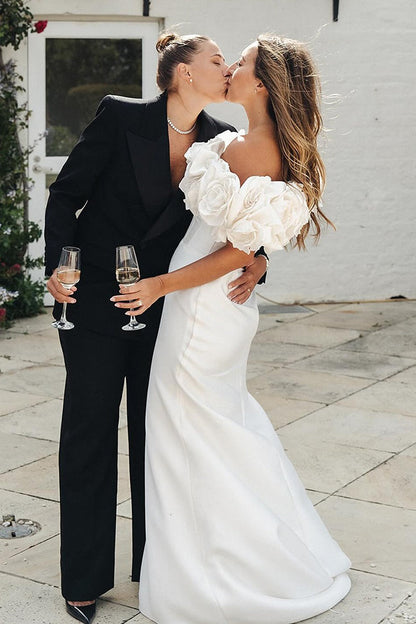 Floral Off-the-Shoulder Corset Wedding Dress