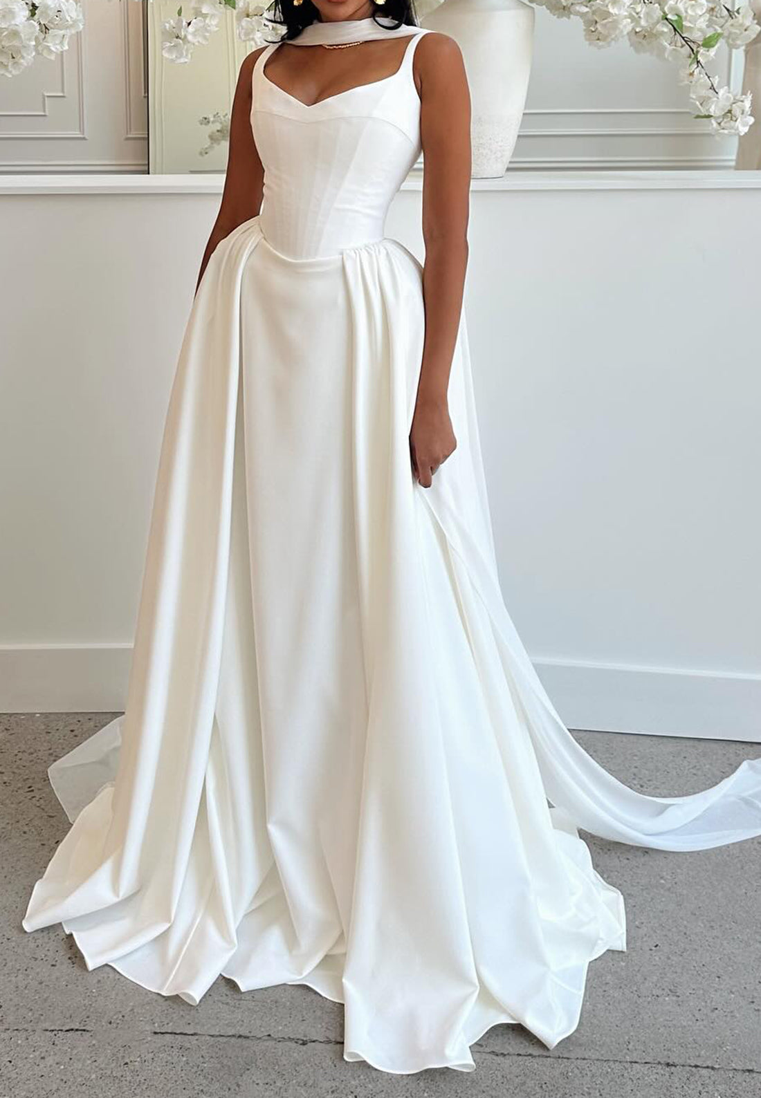 Corset Sweetheart A-Line Wedding Dress with Scarf