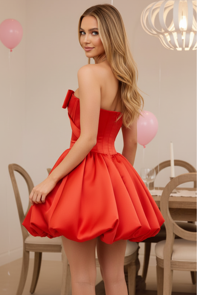 Strapless Bowknot Corset Bubble Satin Mini Dress