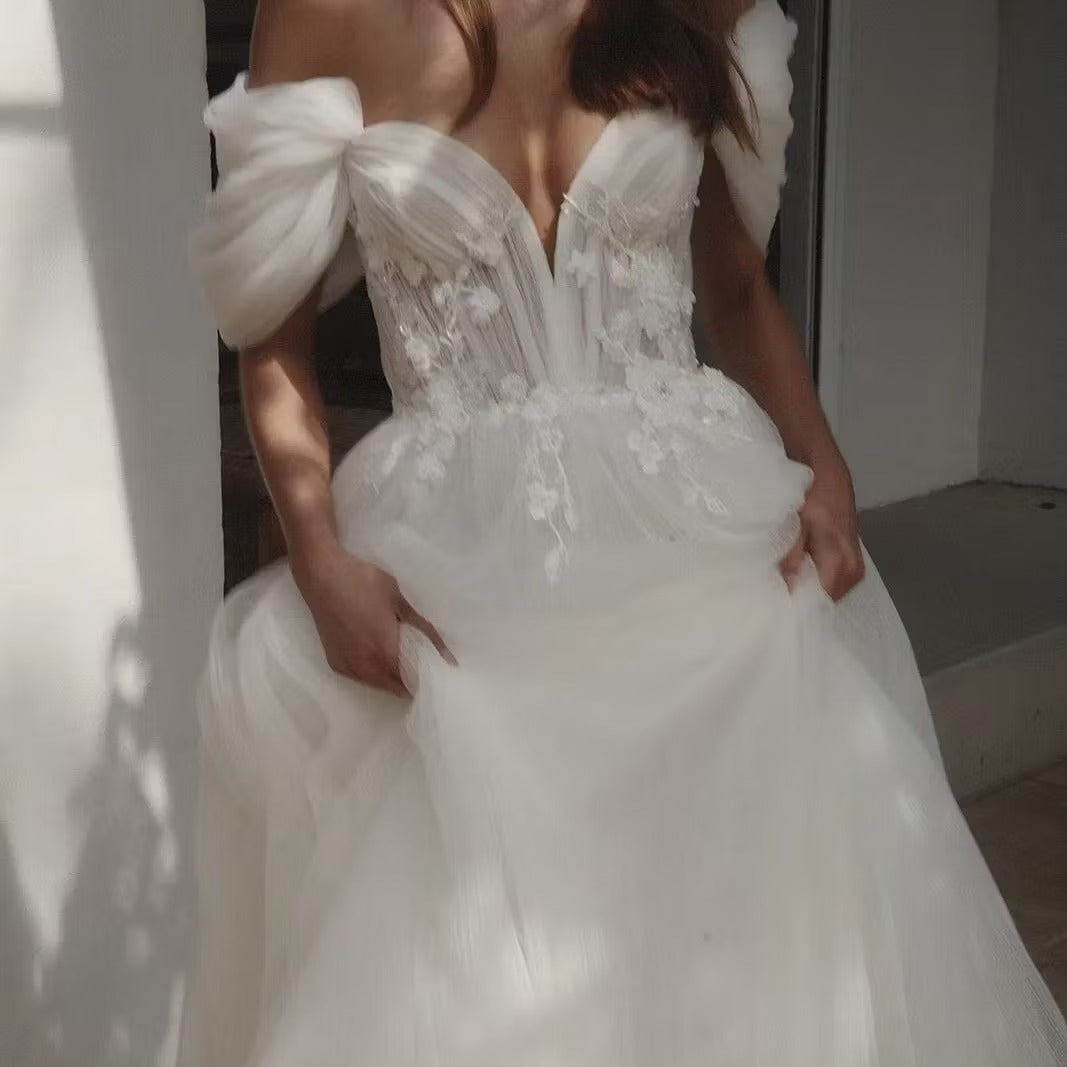 Off-the-Shoulder Tulle A-Line Wedding Dress