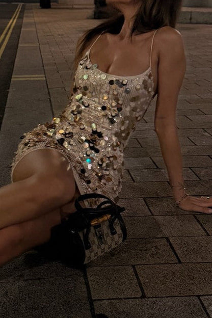 Sequin Asymmetrical Bodycon Mini Party Dress