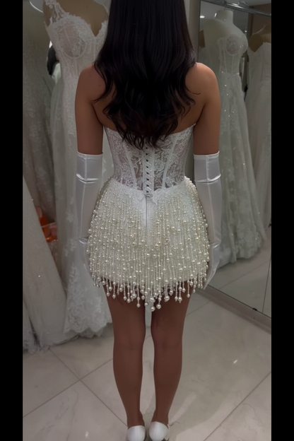 Sweetheart Pearl Fringe Corset Mini Dress