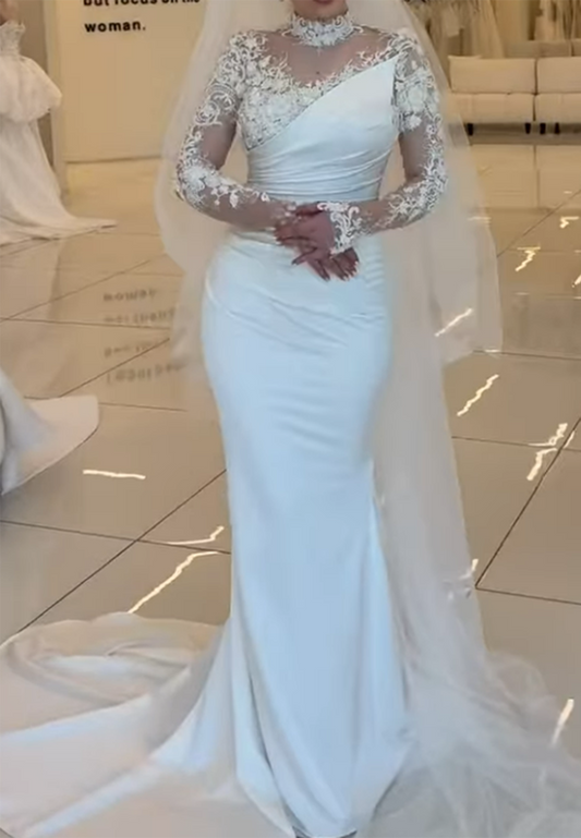 Convertible Ruched Mermaid Wedding Dress with Topper