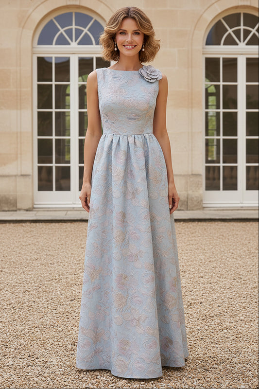 Floral Jacquard A-Line Evening Gown with 3D Flower