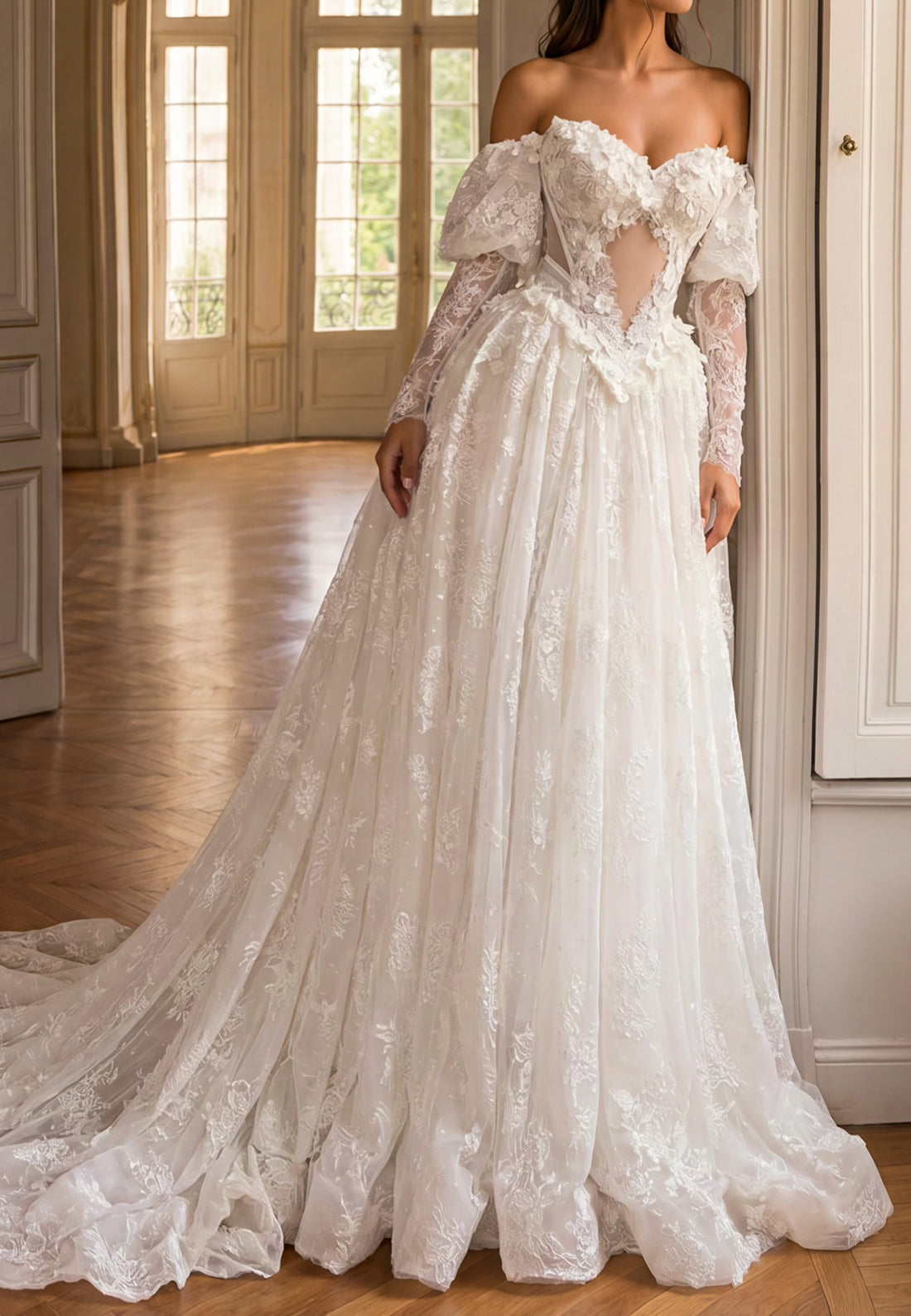 Floral Lace Ball Gown Wedding Dress with Corset