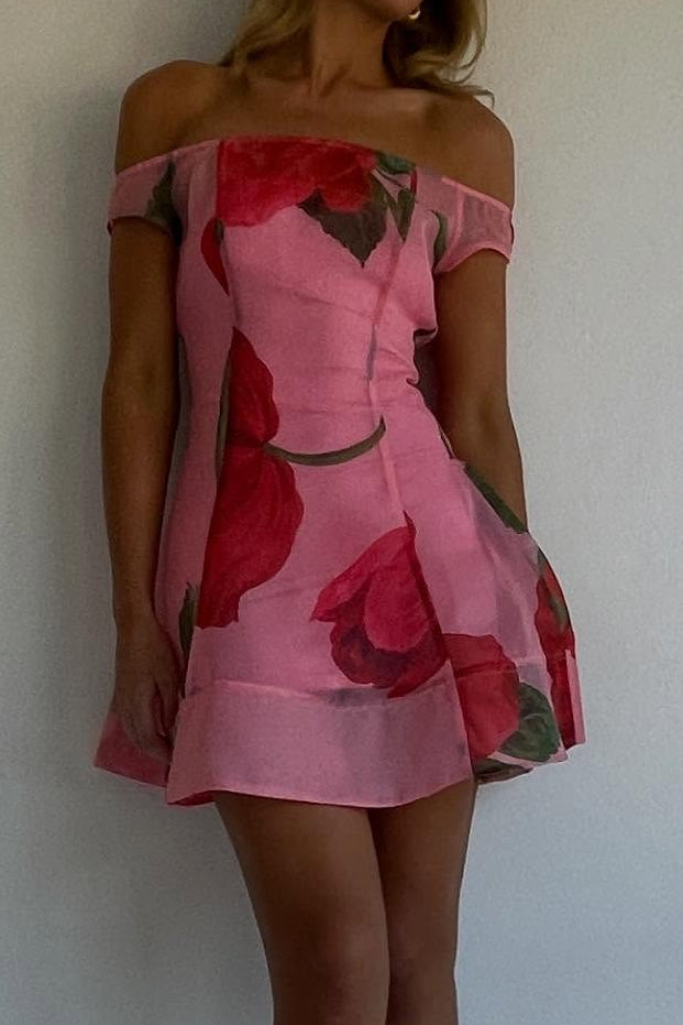 Floral Off-the-Shoulder A-Line Mini Dress