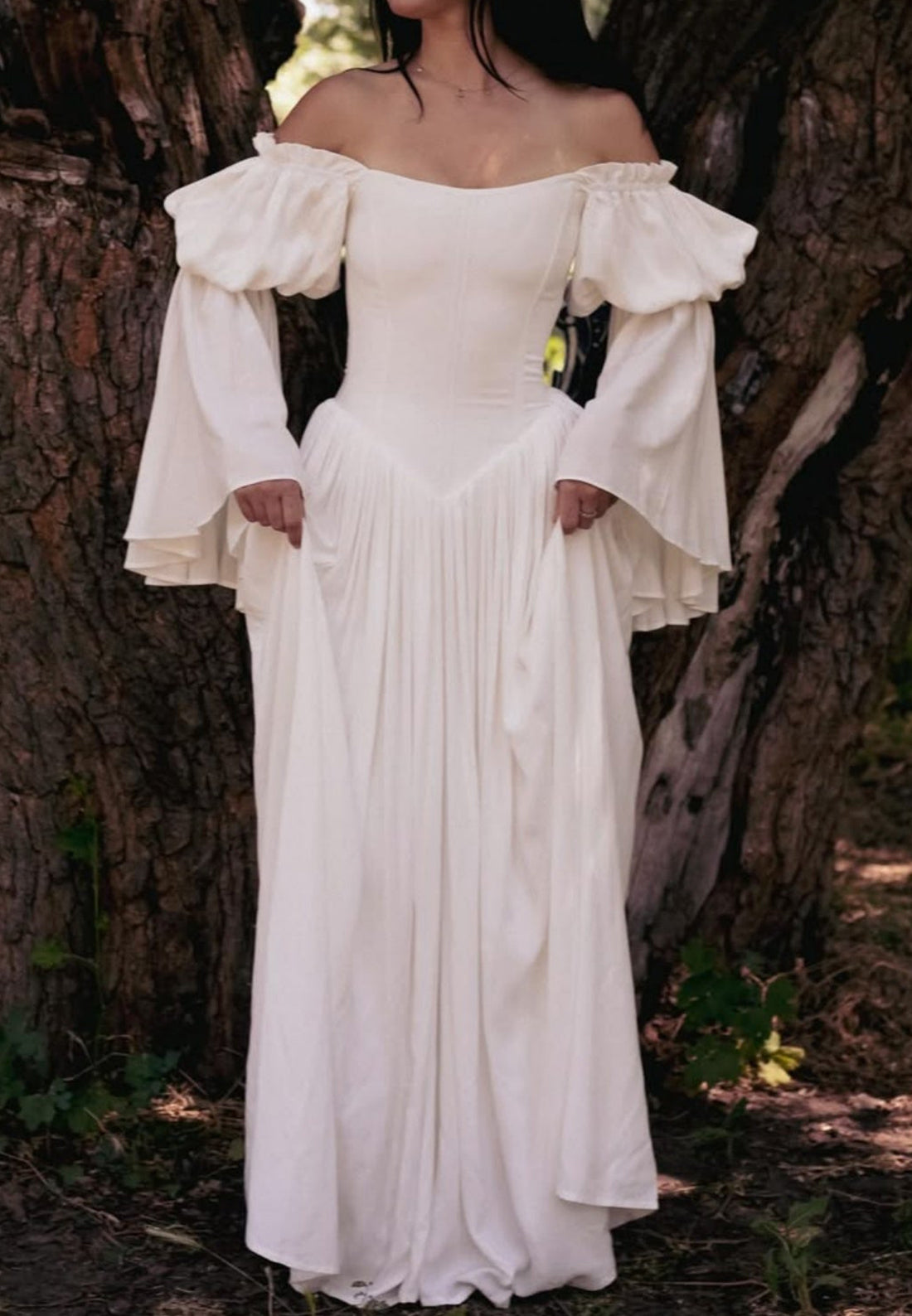 Off-Shoulder Bell Sleeve Corset Gown