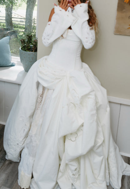 Corset Ball Gown Wedding Dress with Cutout Sleeves