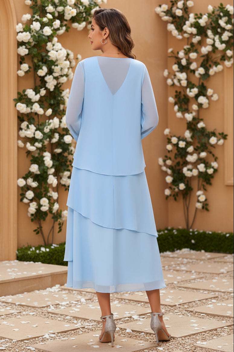 Tiered Chiffon Midi Dress with Matching Jacket