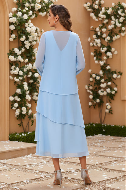 Tiered Chiffon Midi Dress with Matching Jacket