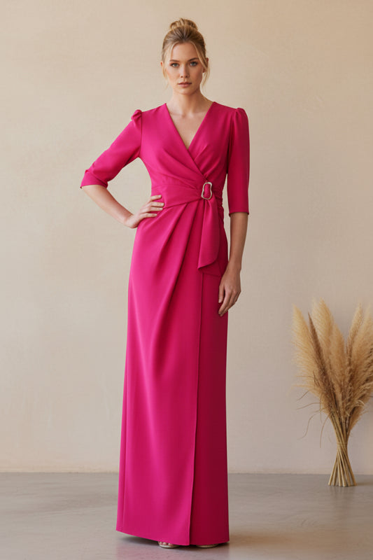 Ruched V-Neck Column Evening Gown