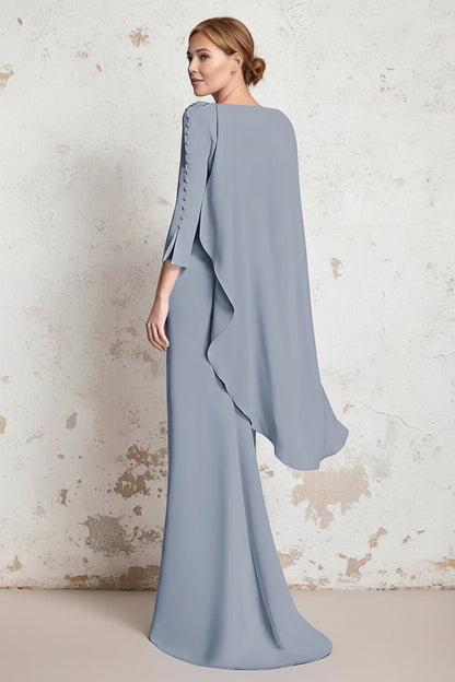 Elegant Bateau Neck Cape Sleeve Column Gown