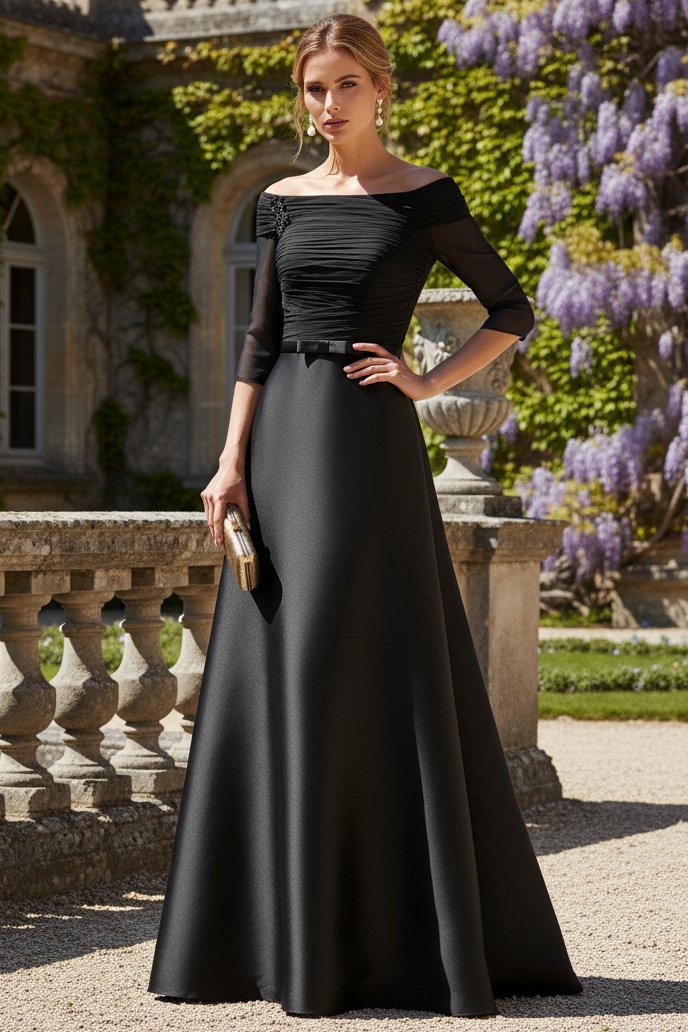 Off-the-Shoulder A-Line Evening Gown with Pockets