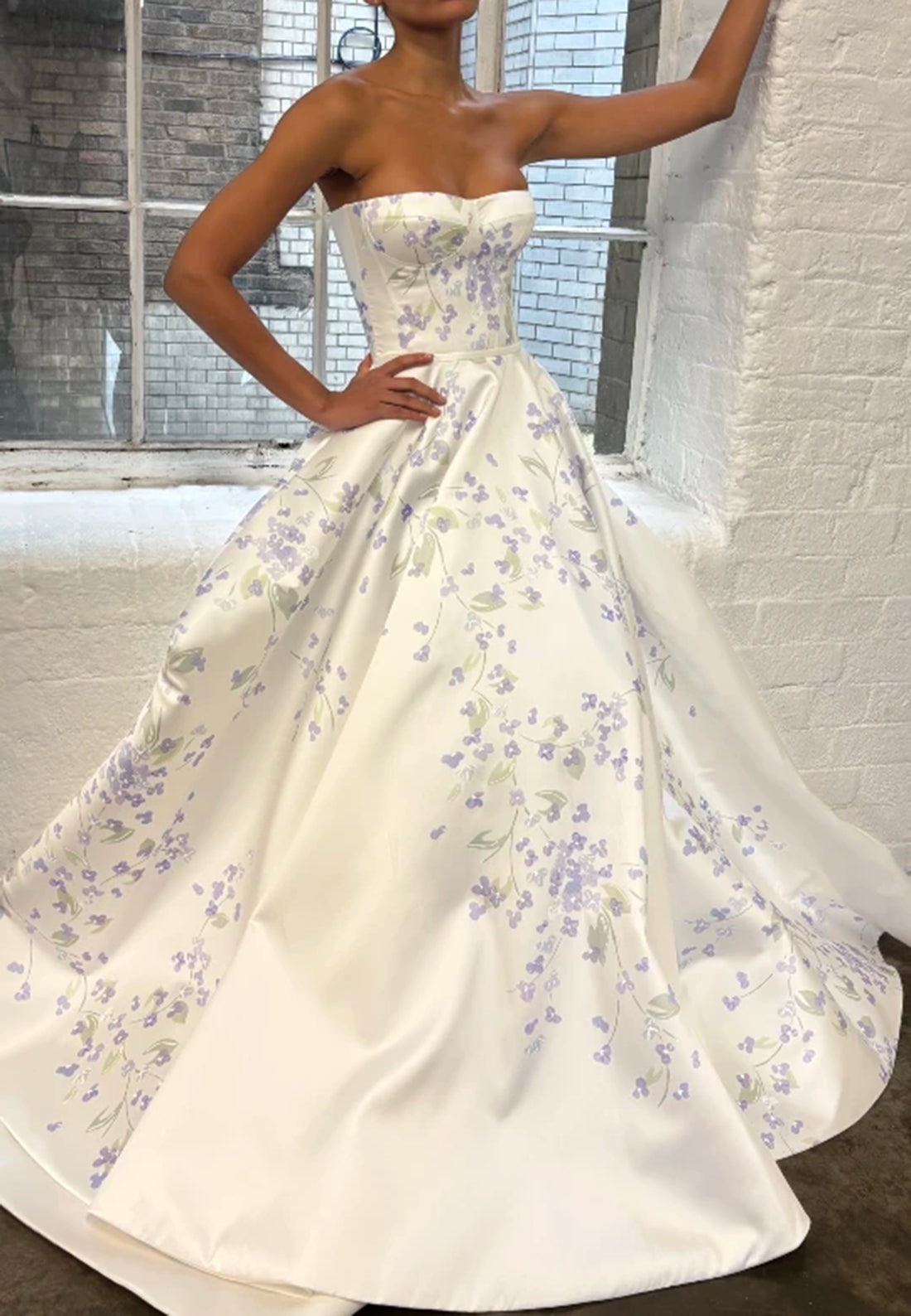 Floral Print Strapless Corset Ball Gown
