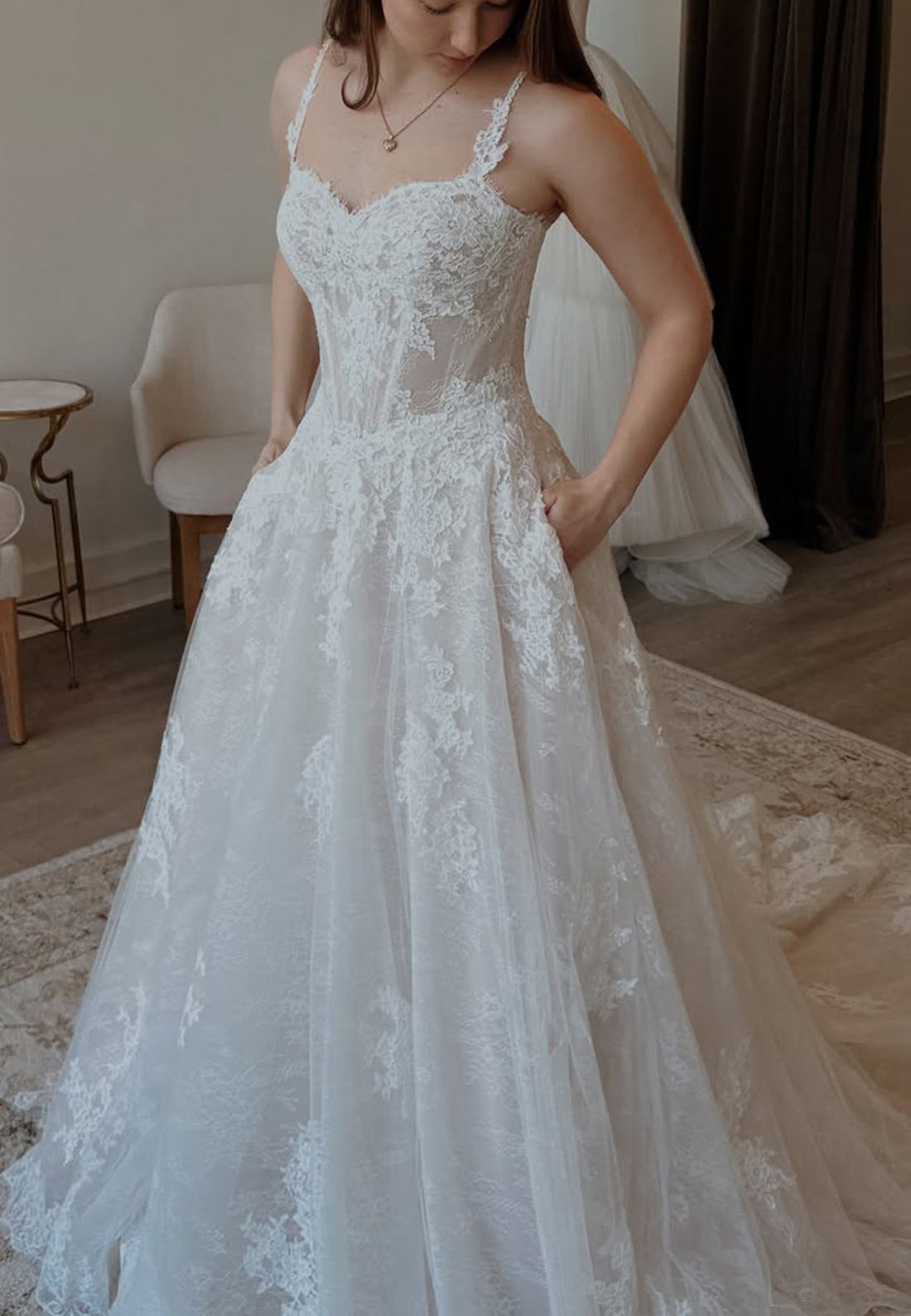A-Line Lace Wedding Dress with Corset Bodice