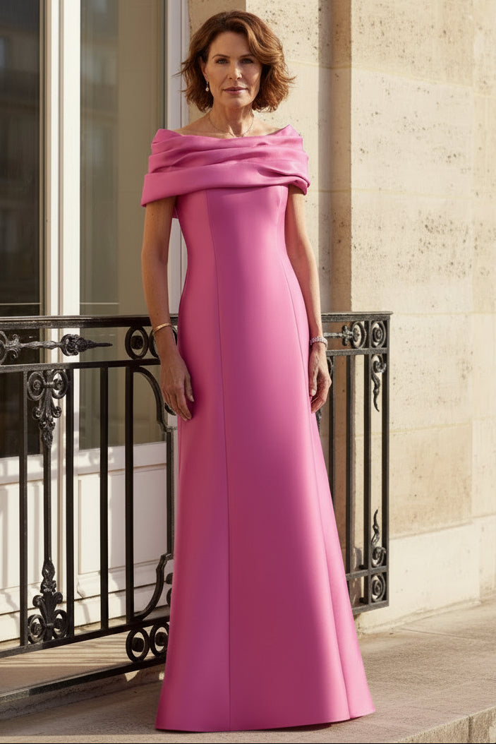 Off-the-Shoulder Satin Gown with Statement Back Bow
