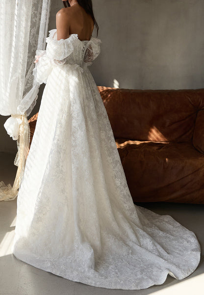 Corset Lace A-Line Wedding Dress with Long Sleeves