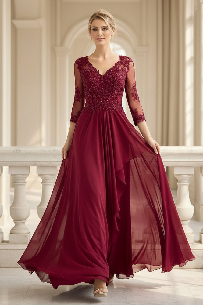 Lace Bodice Chiffon Evening Gown