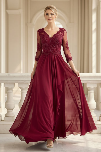 Lace Bodice Chiffon Evening Gown
