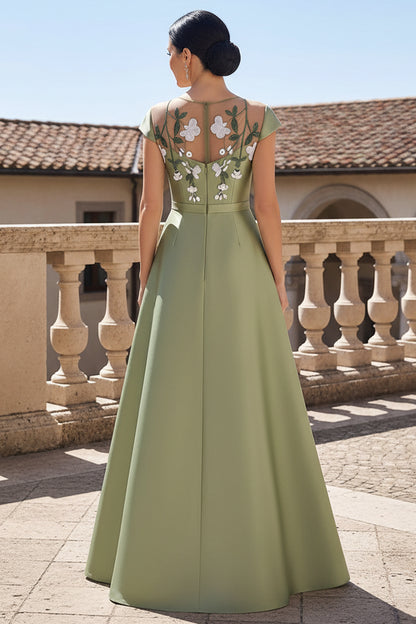 Floral Applique Illusion Neckline A-Line Evening Gown