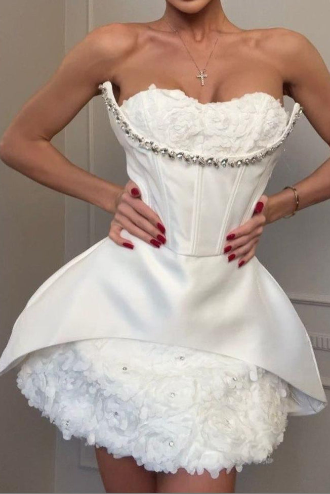 Strapless Corset Mini Dress with 3D Floral Skirt