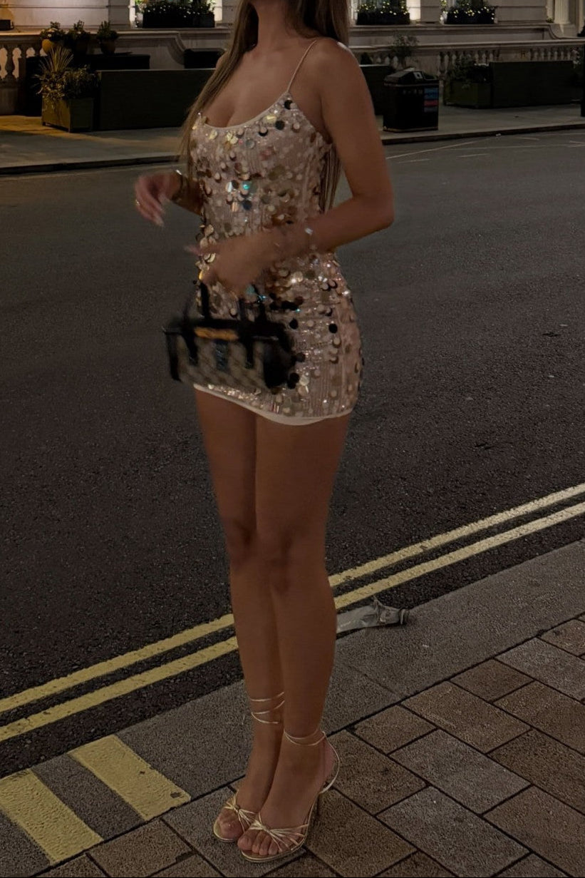 Sequin Asymmetrical Bodycon Mini Party Dress