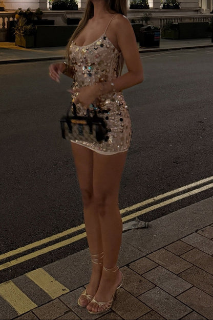 Sequin Asymmetrical Bodycon Mini Party Dress