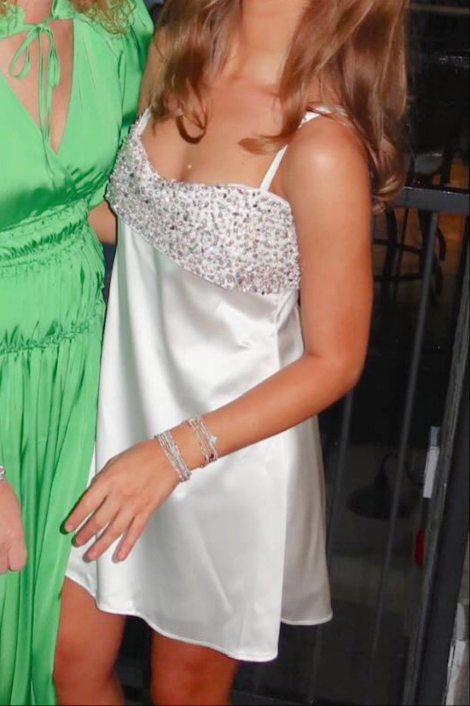 Satin Mini Slip Dress with Beaded Bodice