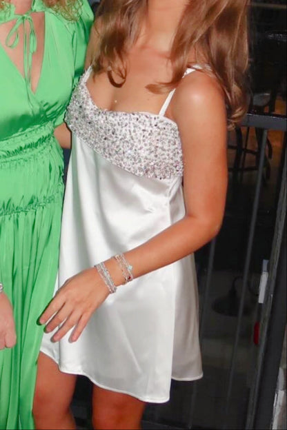 Satin Mini Slip Dress with Beaded Bodice