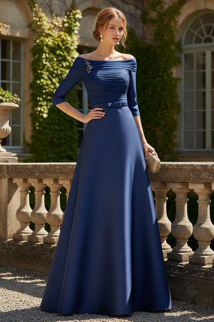 Off-the-Shoulder A-Line Evening Gown with Pockets